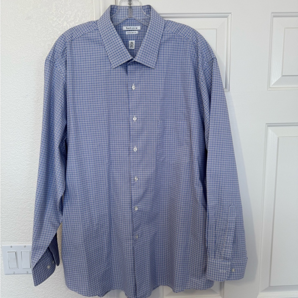 Van Heusen Blue Dress Shirt with Classic Check Pattern